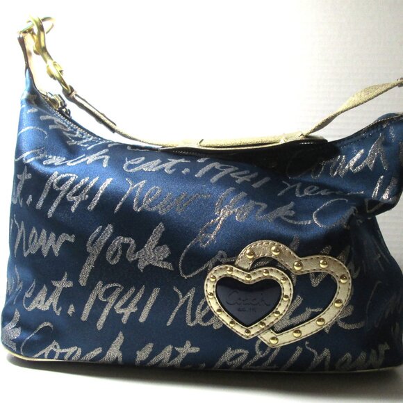 COACH NEW YORK GOLD HEARTS SHOULDER BAG PRE LOVED - Picture 1 of 8